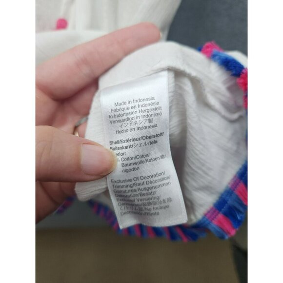 J.Crew White Beach Tunic Top With Colorful Fringe Trim & Tassel Ties L - Picture 3 of 6